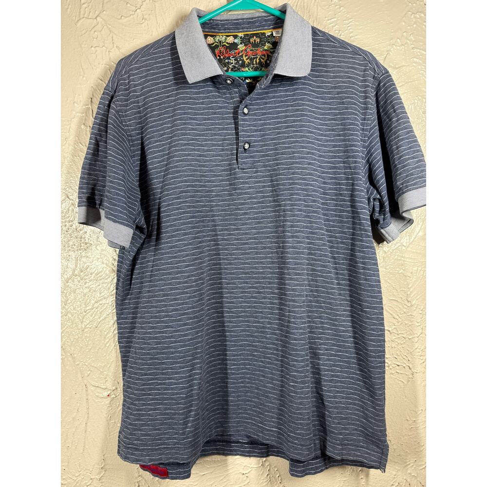 Robert Graham Polo Shirt‎ Mens Blue Striped Collared Short Sleeve Size Medium